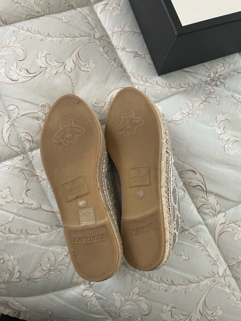 Gucci Silver/Beige Monogram Espadrilles